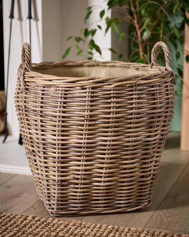 Amphora Lined Rattan Log Basket - Image 3