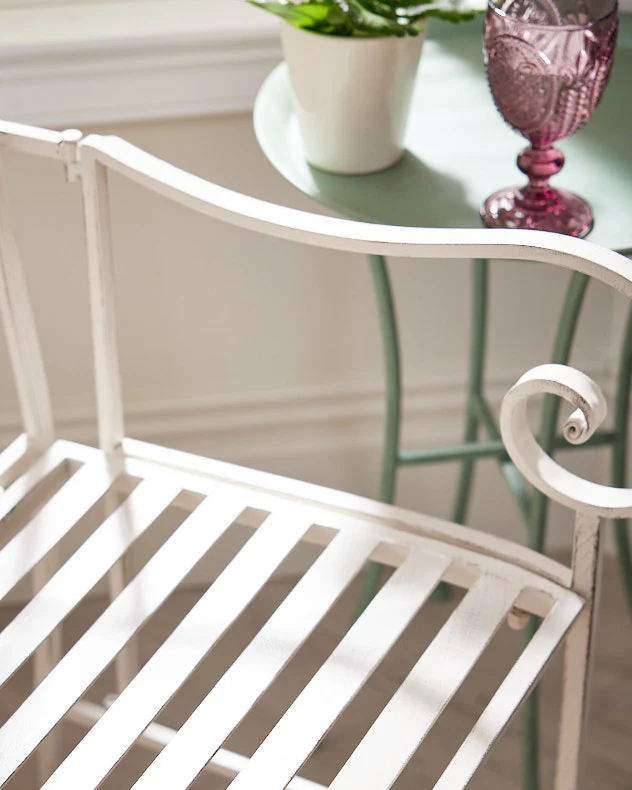 Arched Cream Iron Indoor Bench - Image 4