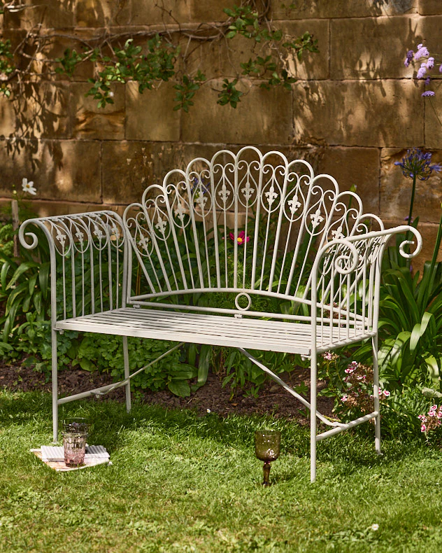 Bielle Stone Grey Iron Garden Bench - Image 3