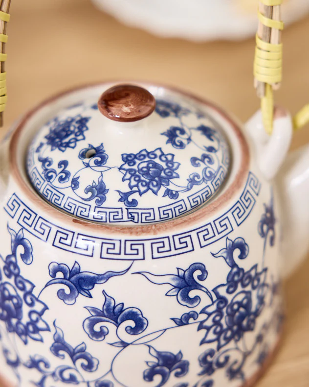 Blue Floral Ceramic Teapot with Infuser - Image 3