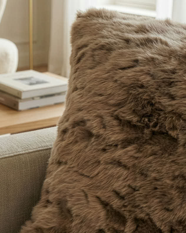 Soft Brown Luxury Faux Fur Cushion - Image 2