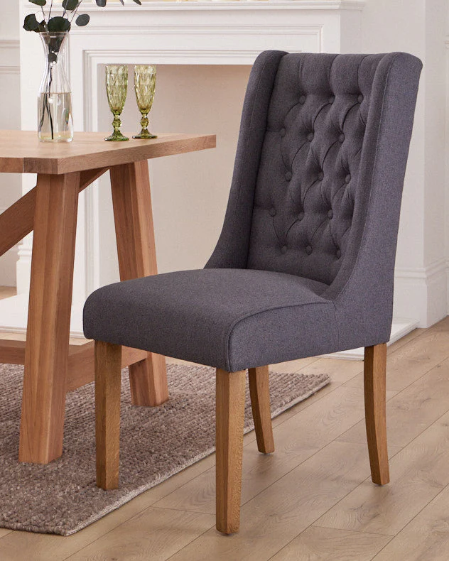 Set of 2 Cannes Charcoal Button Back Dining Chairs - Image 3