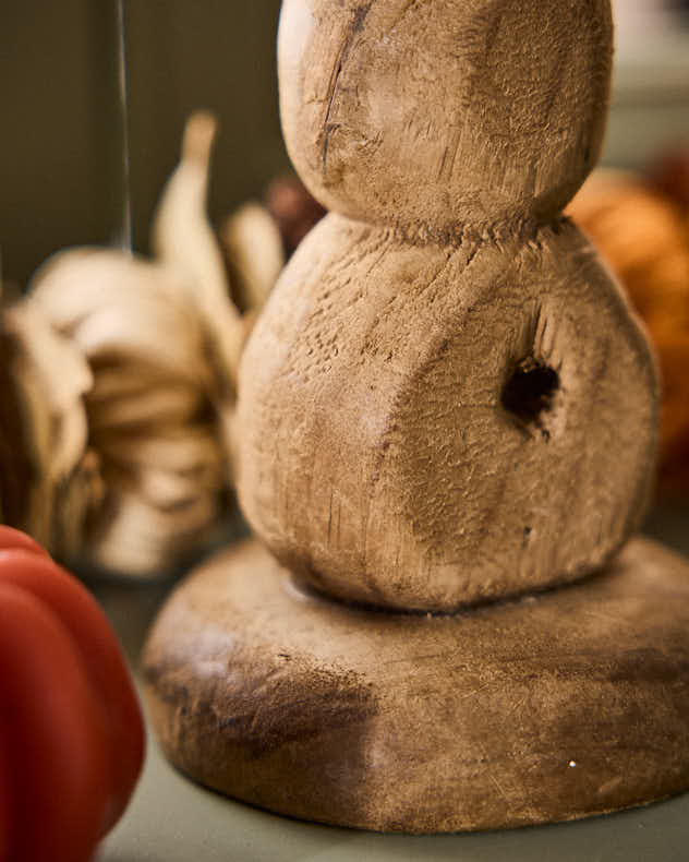 Carved Pine Wood Candlestick - Image 3