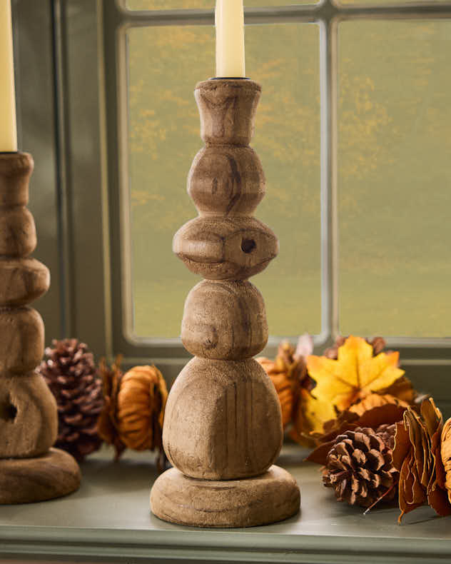 Carved Pine Wood Candlestick - Image 4