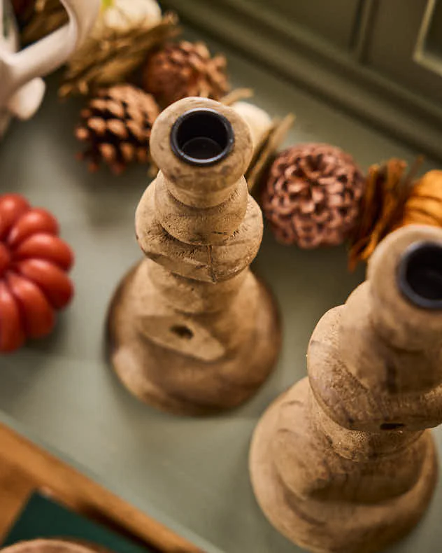 Carved Pine Wood Candlestick - Image 5