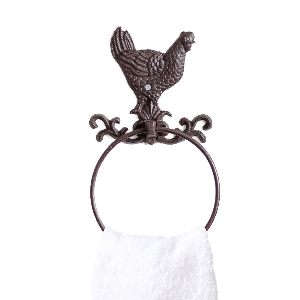 Cast Iron Rooster Towel Holder Ring - Image 2