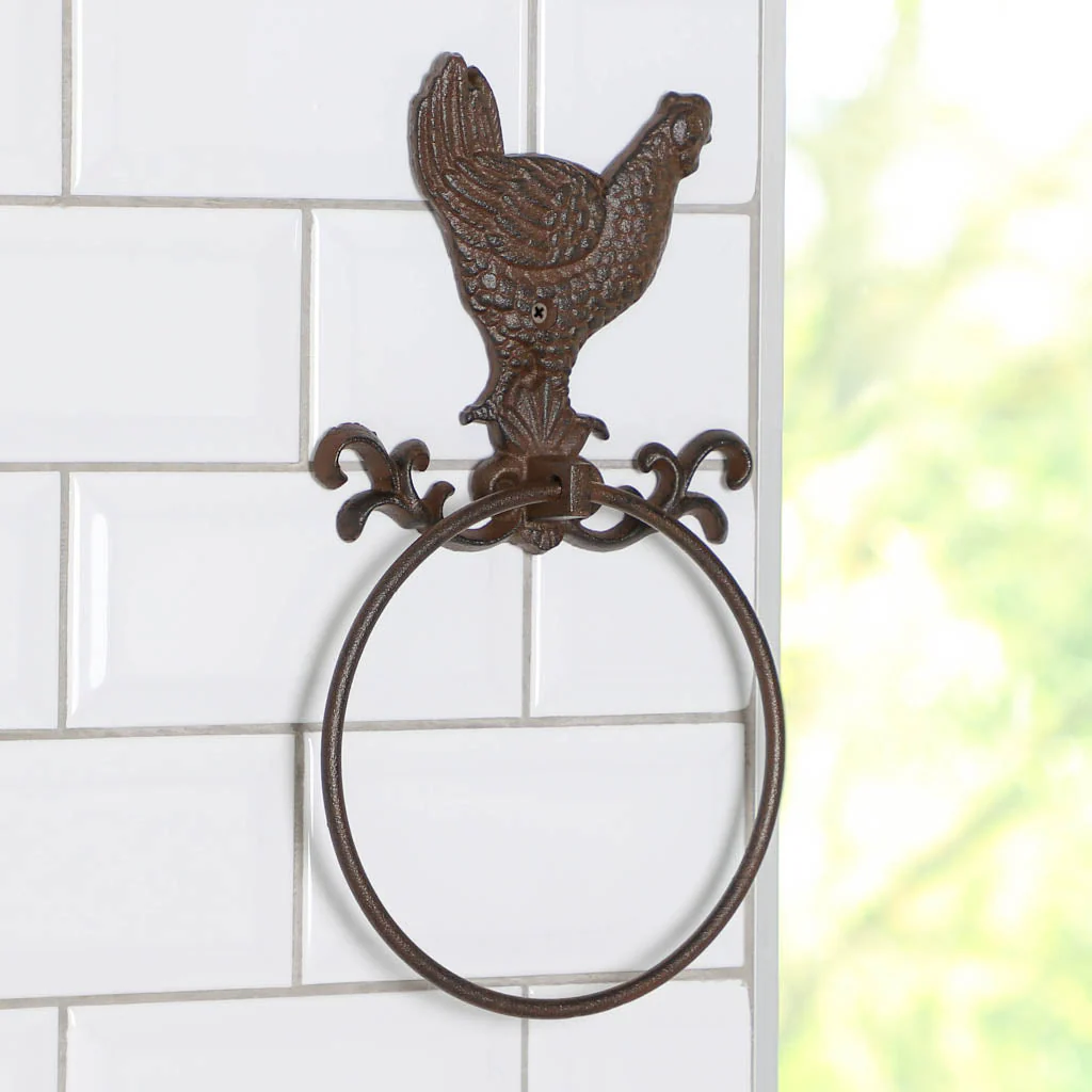 Cast Iron Rooster Towel Holder Ring - Image 3
