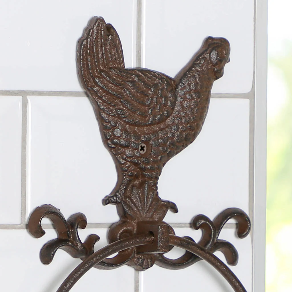 Cast Iron Rooster Towel Holder Ring - Image 4
