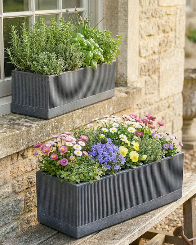 Charcoal Dusk Rib Planter Set of 2 - Image 3
