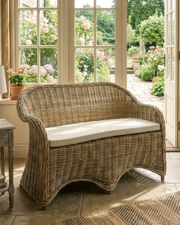 Curved Wicker Indoor Bench - Image 3