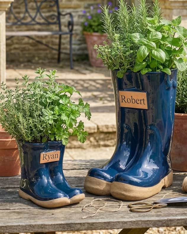 Personalised Blue Wellington Planter