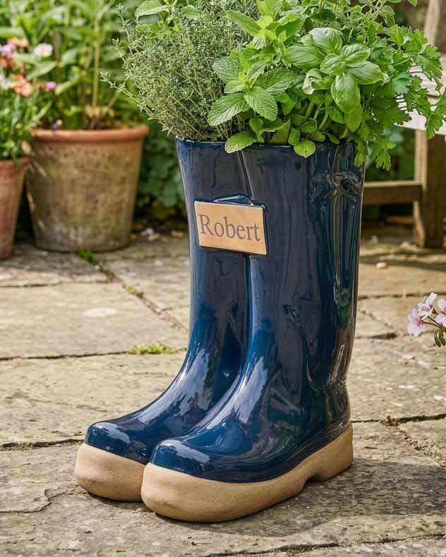 Personalised Blue Wellington Planter - Image 2