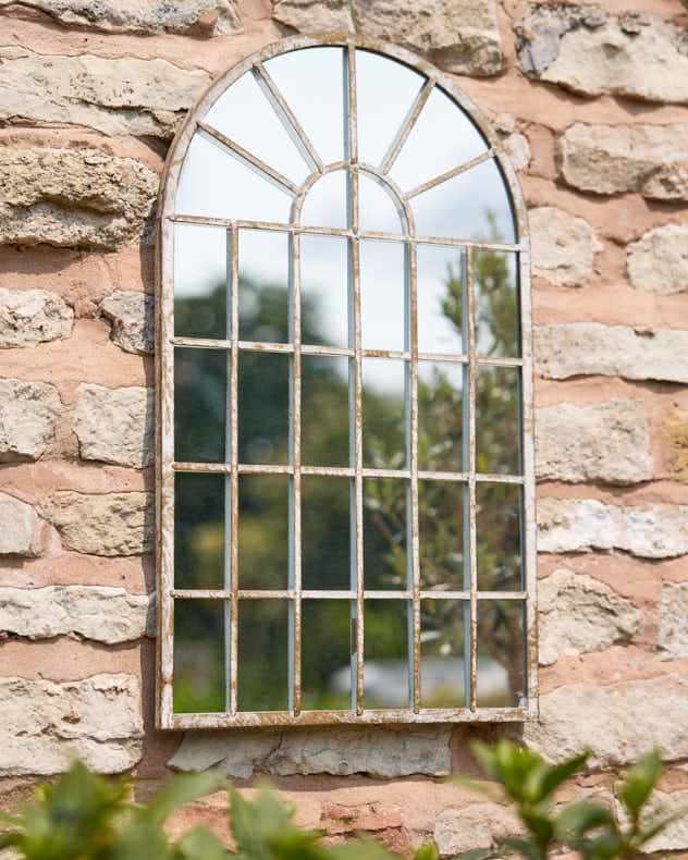 Indoor Outdoor Distressed Finish Arched Garden Mirror 60cm x 36cm - Image 5