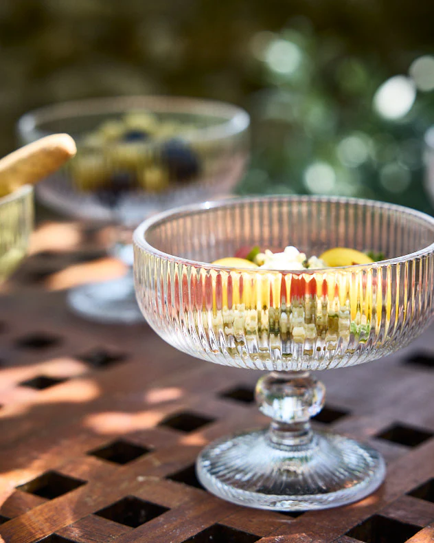 Dorata Ribbed Glass Footed Bowl