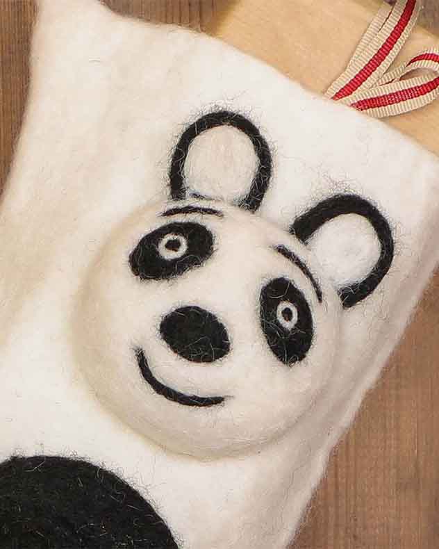 Fair Trade Woolly Panda Christmas Stocking - Image 2
