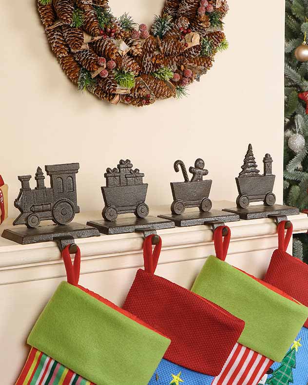 Family of 4 Train Christmas Stocking Holder Set