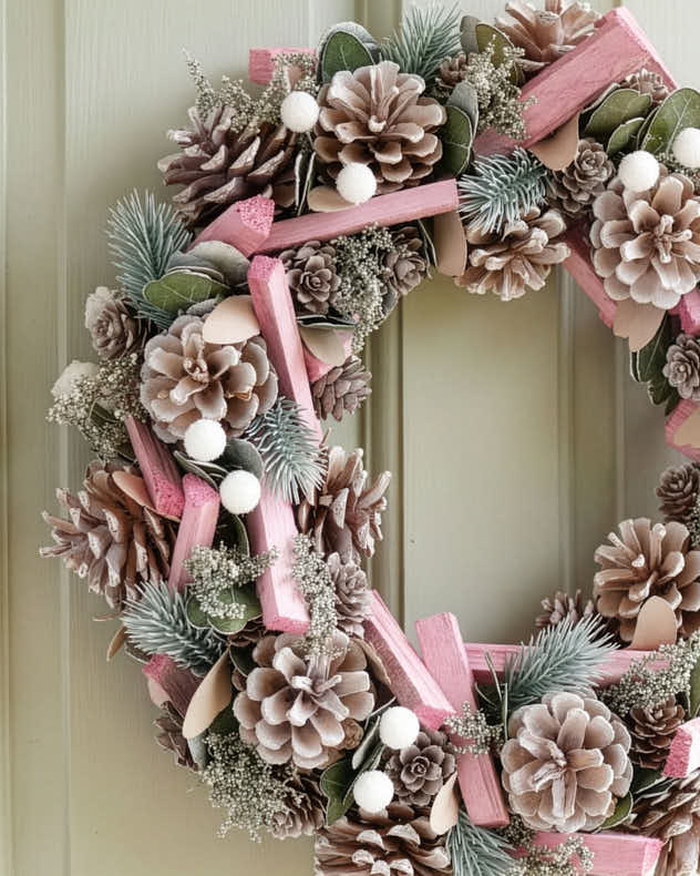 Luxury Festive Pink Frosted Wreath 33cm - Image 2