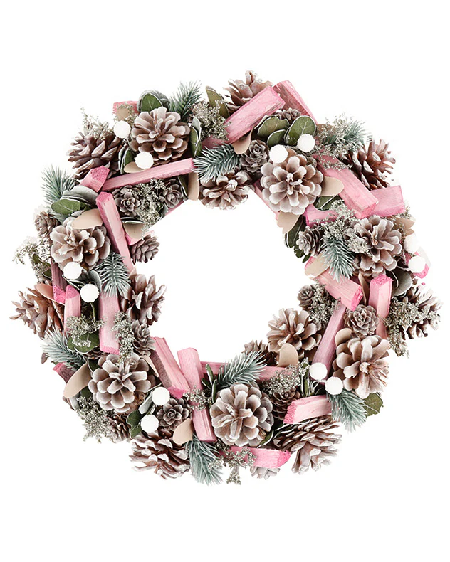 Luxury Festive Pink Frosted Wreath 33cm - Image 4