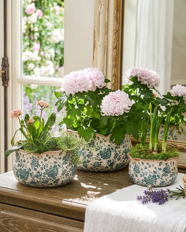 Fiorella Teal Botanical Set of 3 Planters