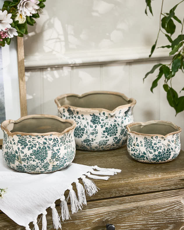 Fiorella Teal Botanical Set of 3 Planters - Image 3