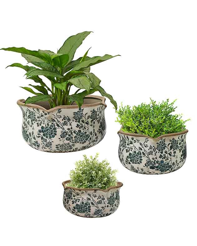 Fiorella Teal Botanical Set of 3 Planters - Image 5