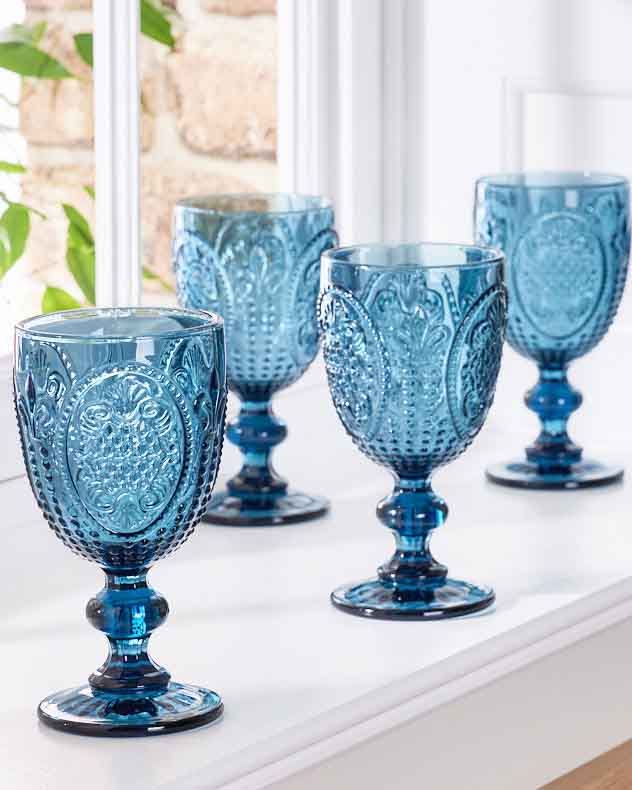 Fleur de Lys Blue Wine Goblet