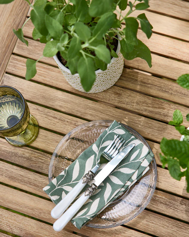 Set of 4 Green Leaf Cotton Napkins - Image 4