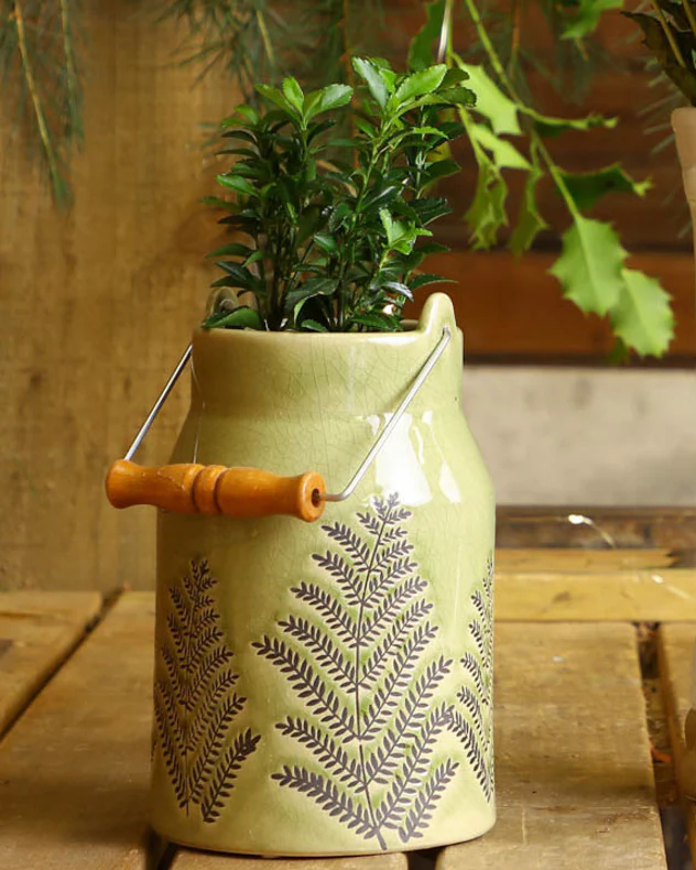 Glazed Fern Ceramic Churn Vases - Image 2