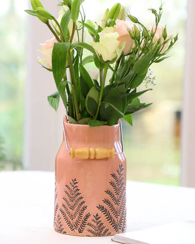 Glazed Fern Ceramic Churn Vases - Image 3