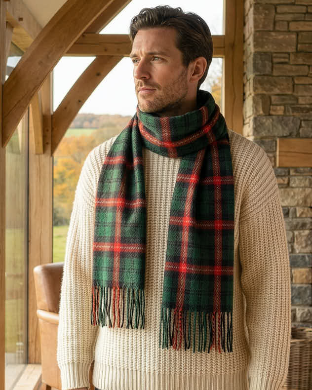 Green & Red Tassel Tartan Scarf - Image 2