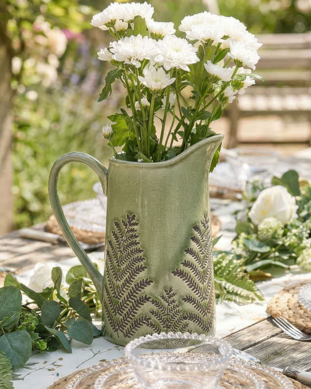Green Fern Pitcher Jug Vase