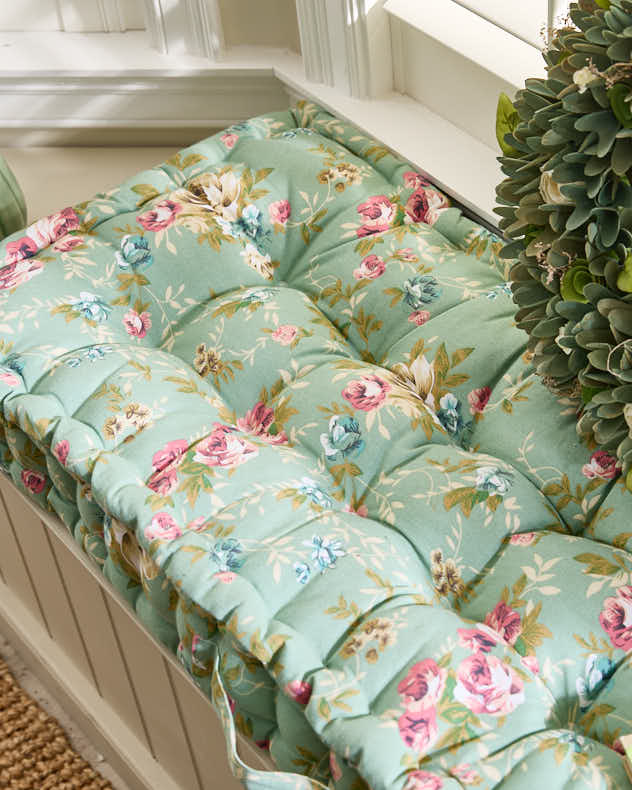 Green Floral Indoor Bench Cushion - Image 2