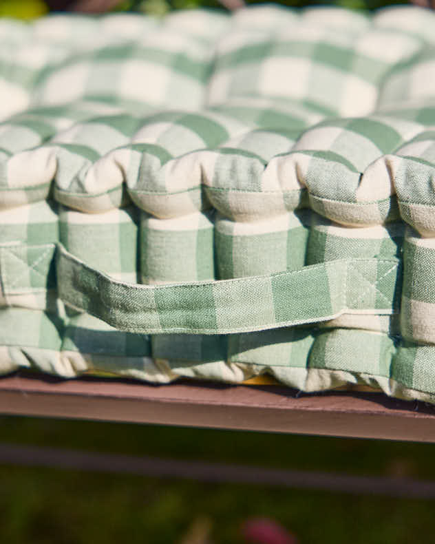 Green Gingham Garden Bench Cushion - Image 4