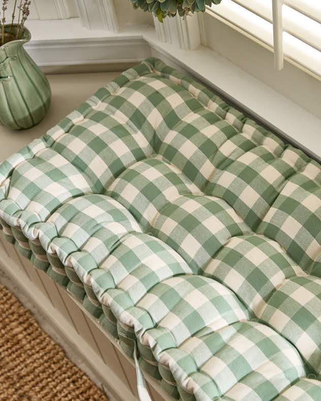 Green Gingham Indoor Bench Cushion - Image 2