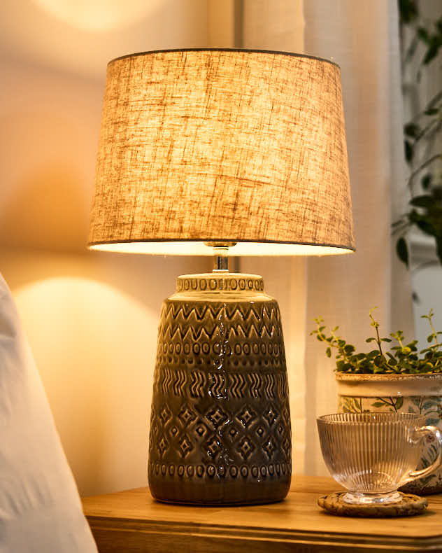 Grey Ceramic Embossed Table Lamp - Image 3