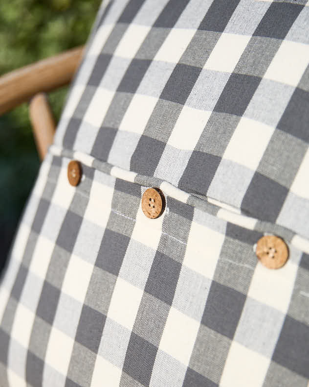 Grey Gingham Garden Cushion with Wooden Buttons - Image 3