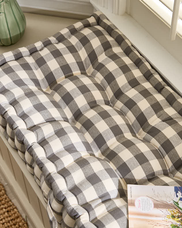 Grey Gingham Indoor Bench Cushion - Image 2