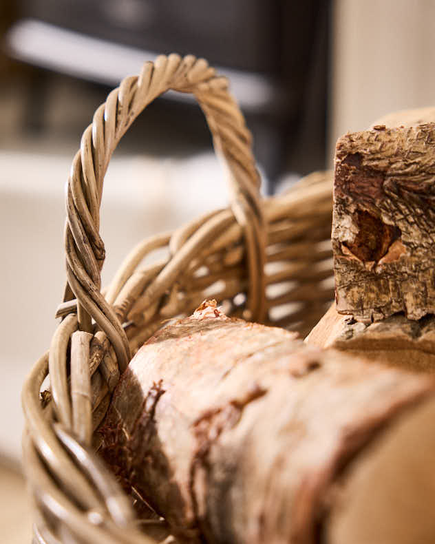 Grey Rattan Log Basket with Handles - Image 2