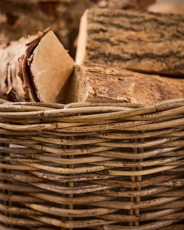 Grey Rattan Log Basket with Handles - Image 3