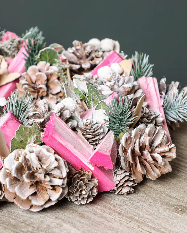 Festive Pink Frosted Indoor Wreath 33cm - Image 3