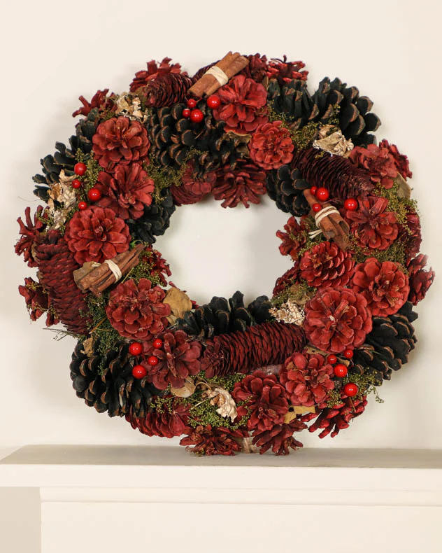 Indoor Cinnamon Pine Christmas Wreath 38cm - Image 2