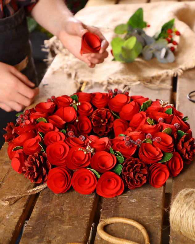 Indoor Red Crimson Rose Wreath 35cm - Image 3