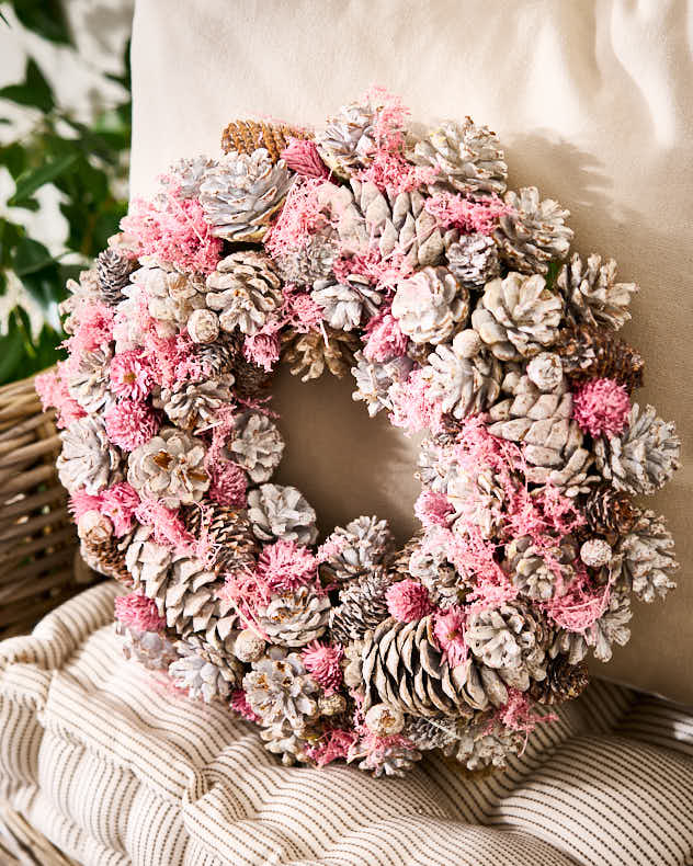 Indoor Silver & Pink Pinecone Wreath - Image 3