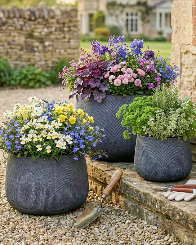 Kalo Grey Striped Planter Collection