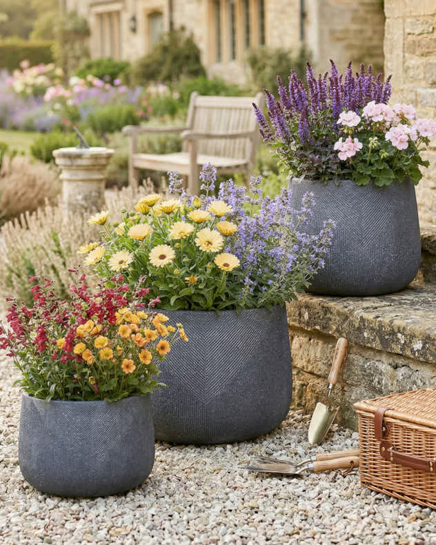 Kalo Grey Striped Planter Collection - Image 3