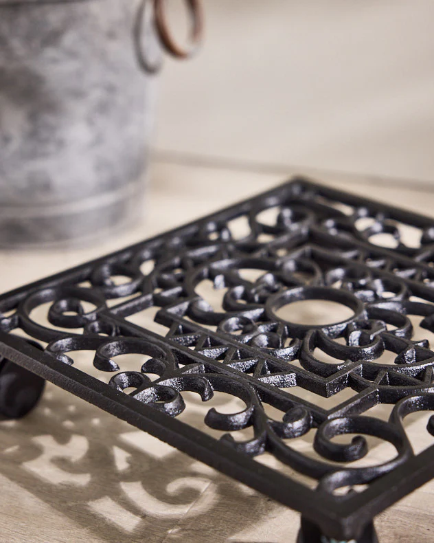 Large Ornate Rolling Plant Stand - Image 3