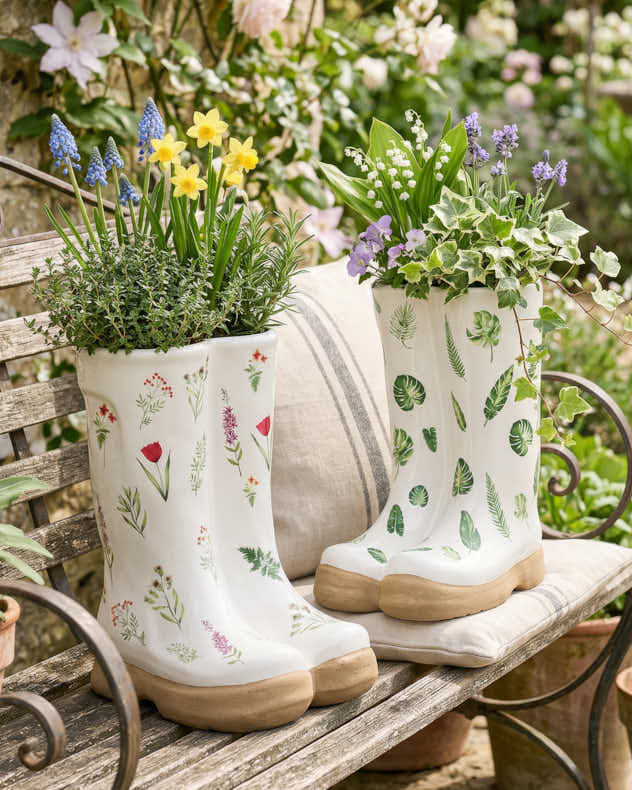 Large Patterned Welly Boots Planters