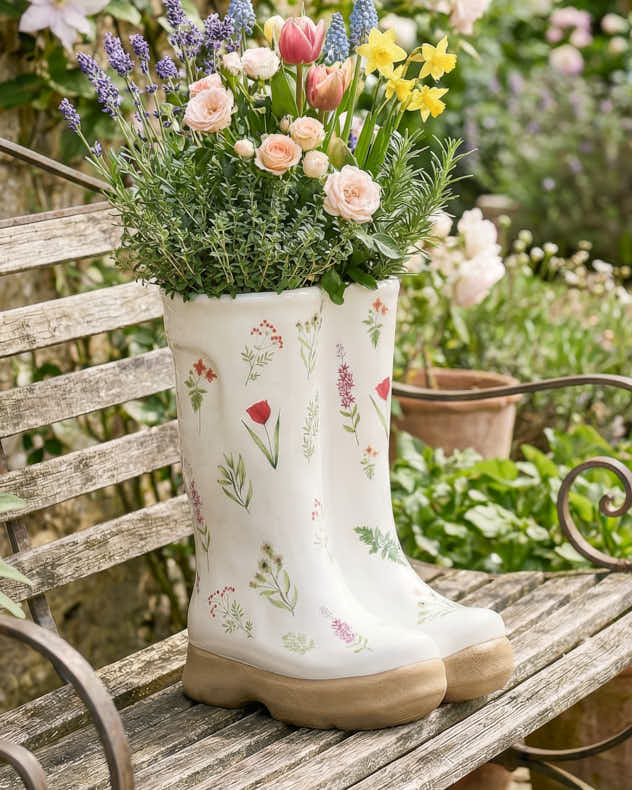 Large Patterned Welly Boots Planters - Image 4