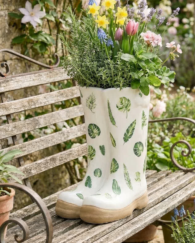 Large Patterned Welly Boots Planters - Image 5