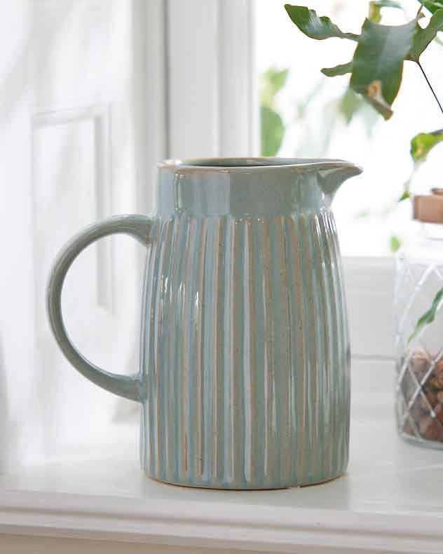 Ribbed Blue Pitcher Jug Vase - Image 4